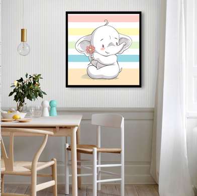 Poster - Elefant drăguț, 100 x 100 см, Poster inramat pe sticla