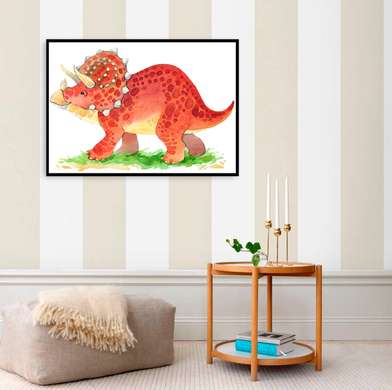 Poster - Dinozaur în acuarelă 2, 90 x 60 см, Poster inramat pe sticla