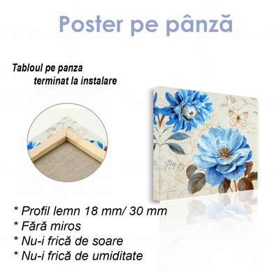 Poster - Floare albastră de epocă, 100 x 100 см, Poster inramat pe sticla