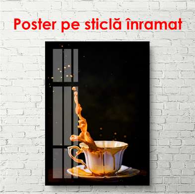 Постер - Брызги кофе на черном фоне, 30 x 45 см, Холст на подрамнике, Еда и Напитки