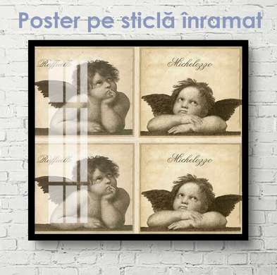 Poster - Lovely angels, 100 x 100 см, Framed poster on glass