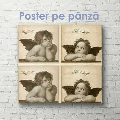 Постер - Милые ангелы, 100 x 100 см, Постер на Стекле в раме