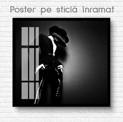 Постер - Девушка с каре, 100 x 100 см, Постер на Стекле в раме, Ню