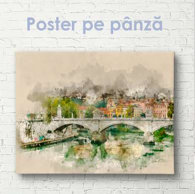 Poster - Oraș desenat în stil vintage, 45 x 30 см, Panza pe cadru