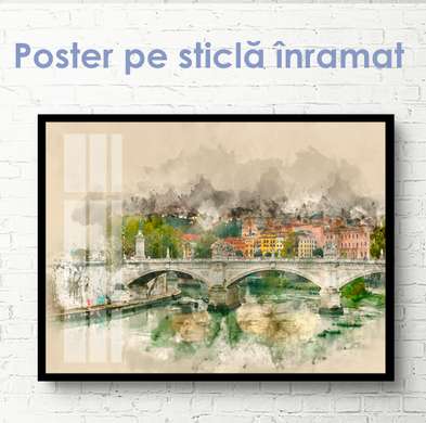 Poster - Oraș desenat în stil vintage, 90 x 60 см, Poster inramat pe sticla