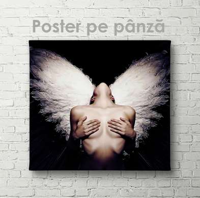 Poster - Fata cu aripi albe, 100 x 100 см, Poster inramat pe sticla