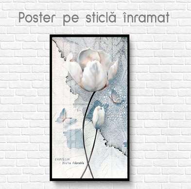 Poster - Peony rose, 45 x 90 см, Framed poster on glass