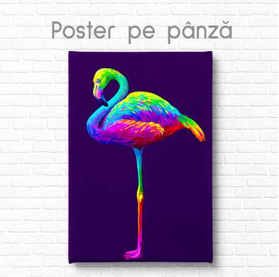 Постер, Разноцветный фламинго, 30 x 45 см, Холст на подрамнике, Животные