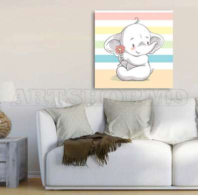Постер - Милый слоник, 100 x 100 см, Постер на Стекле в раме, Для Детей