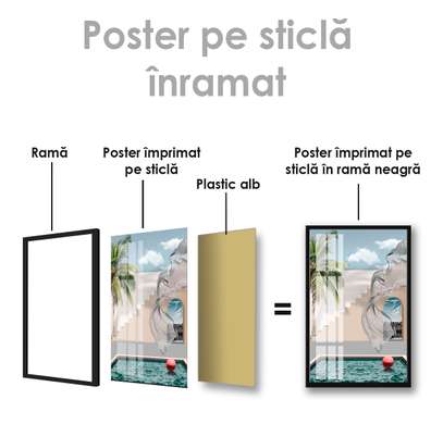 Poster - Piscină lângă hotel, 60 x 90 см, Poster inramat pe sticla