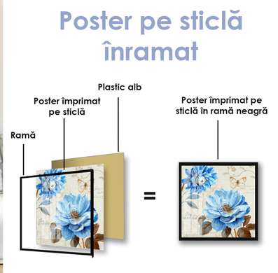 Poster - Blue vintage flower, 40 x 40 см, Canvas on frame