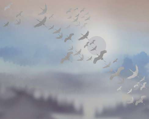 Wall Mural - Flock of birds in the clouds