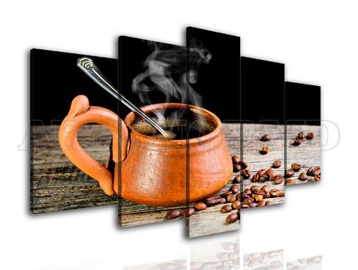 Tablou Pe Panza Multicanvas, O ceașcă cafenie de cafea., 206 x 115