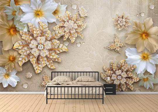 Wall Mural - Precious flowers on a beige background