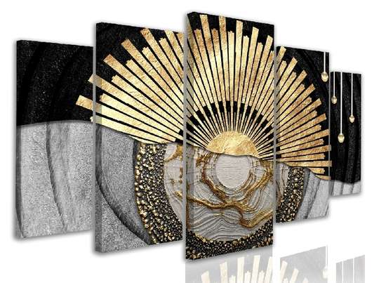 Tablou Pe Panza Multicanvas, Disc de aur în stil abstract, 108 х 60