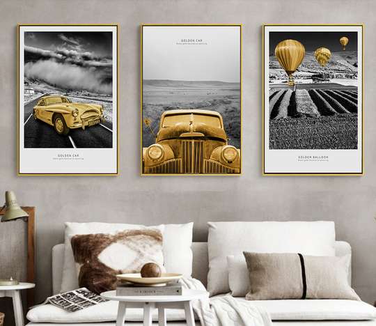Постер - Золотой транспорт, 60 x 90 см, Постер на Стекле в раме, Наборы