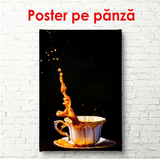 Poster - Stropie de cafea pe fond negru, 30 x 45 см, Panza pe cadru