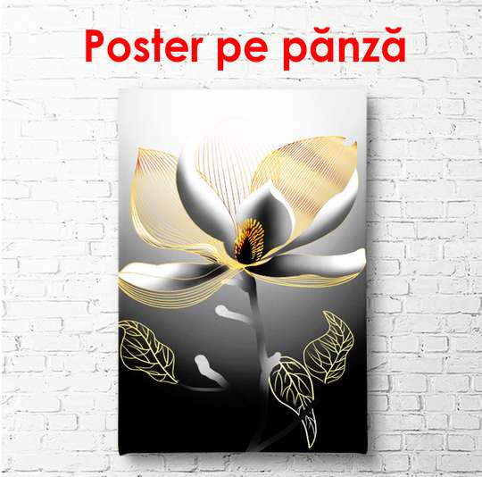 Poster - Floare aurie plină de farmec 2, 30 x 60 см, Panza pe cadru, Glamour