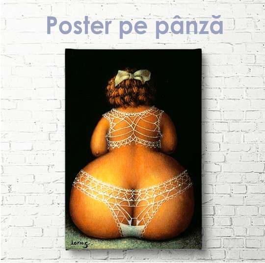 Постер - Объемная дама в кружевном белье, 30 x 60 см, Холст на подрамнике, Ню
