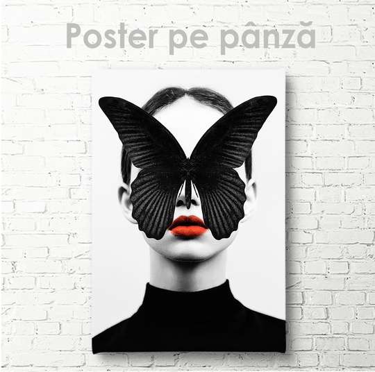 Постер - Девушка и бабочка, 30 x 45 см, Холст на подрамнике