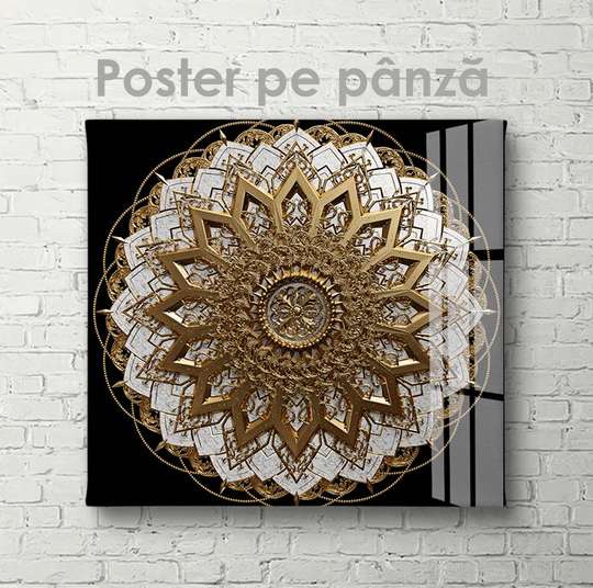 Poster - Gray-gold pattern on a dark background, 40 x 40 см, Canvas on frame, Abstract