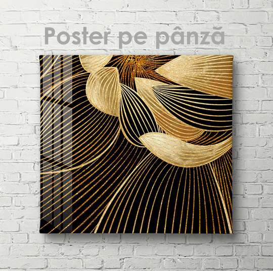 Poster - Golden lines on a black background, 40 x 40 см, Canvas on frame, Abstract