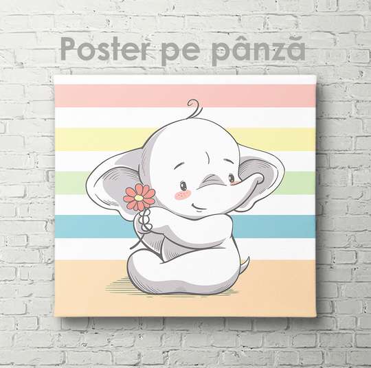 Постер - Милый слоник, 40 x 40 см, Холст на подрамнике