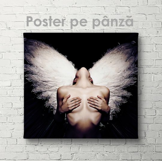 Poster, Fata cu aripi albe, 40 x 40 см, Panza pe cadru