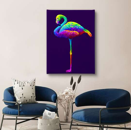 Постер, Разноцветный фламинго, 30 x 45 см, Холст на подрамнике