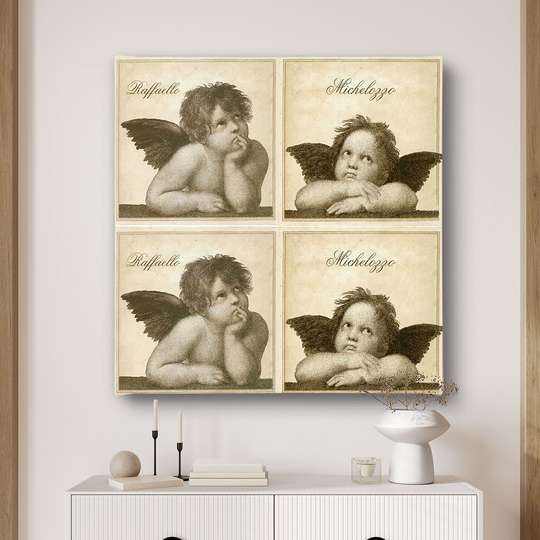 Постер - Милые ангелы, 40 x 40 см, Холст на подрамнике, Винтаж
