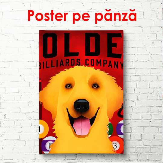 Poster, Câine portocaliu pe fundal roșu, 60 x 90 см, Poster înrămat, Animale