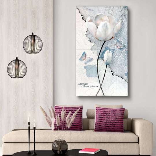 Poster, Trandafir alb cu fluturi albaștri