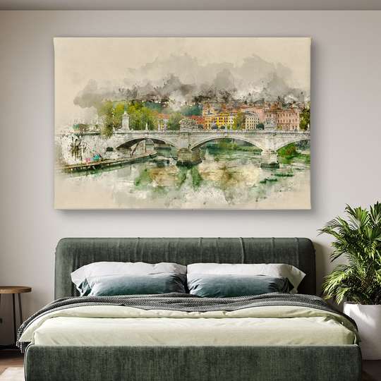 Постер - Нарисованный город в винтажном стиле, 45 x 30 см, Холст на подрамнике, Винтаж