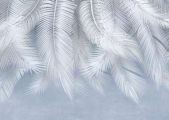 Фотообои - Тропические пальмовые листья на нежно-голубом фоне