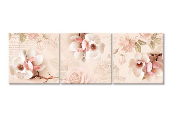 Модульная картина, Нежные розовые цветы, 225 x 75