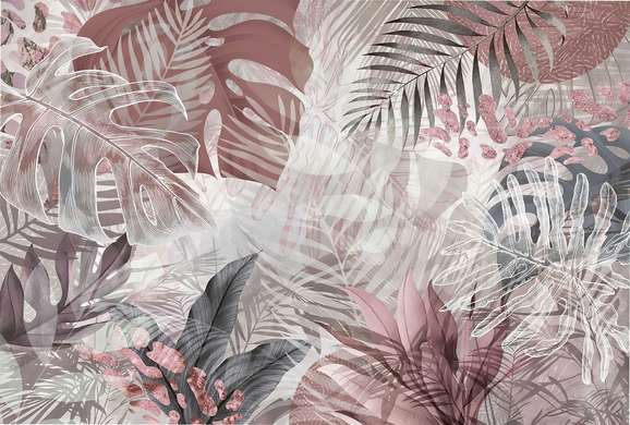 Фотообои - Тропические листья в нежно розовых оттенках