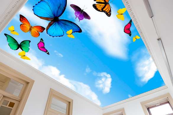 Wall Mural - Butterflies against the blue sky.