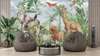 Wall mural - Safari animals in the jungle and exotic birds on a pale blue background