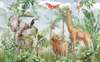 Wall mural - Safari animals in the jungle and exotic birds on a pale blue background