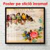 Poster - Păsări multicolore pe o ramură, 100 x 100 см, Poster înrămat, Provence