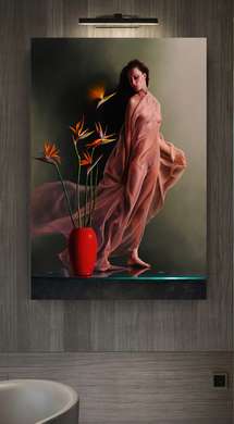 Poster - Girl with exotic flowers, 30 x 45 см, Canvas on frame, Art