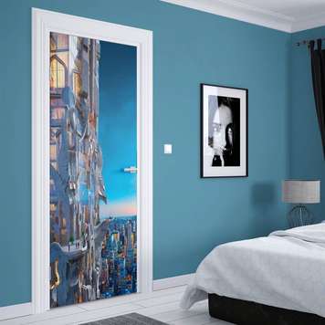 3D door sticker, Night city, 60 x 90cm, Door Sticker