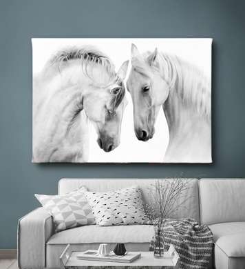 Poster, White horses, 45 x 30 см, Canvas on frame