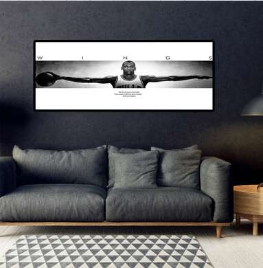 Постер - Крылья Михаила Жордана, 90 x 45 см, Постер на Стекле в раме, Спорт