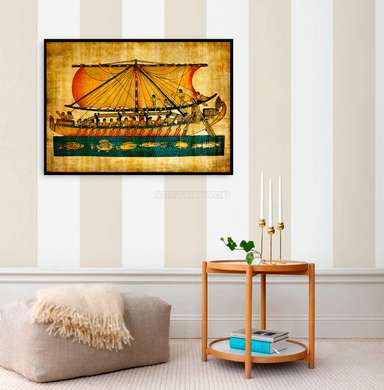 Poster - Picturi retro cu egiptenii de pe navă, 90 x 60 см, Poster înrămat, Vintage