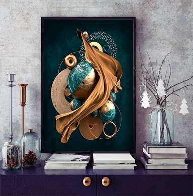 Poster - Cercuri și sfere abstracte, 60 x 90 см, Poster inramat pe sticla