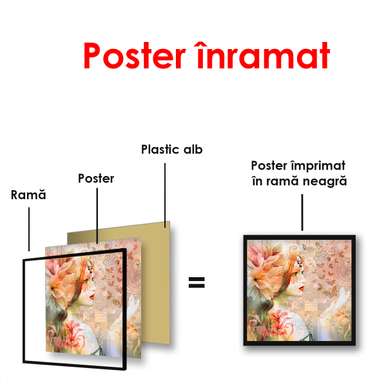 Poster - Flower girl, 100 x 100 см, Framed poster on glass, Different
