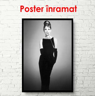 Poster - Audrey Hepburn in a black dress, 60 x 90 см, Framed poster