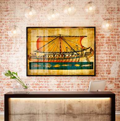 Poster - Retro pictures of the Egyptians on the ship, 90 x 60 см, Framed poster, Vintage