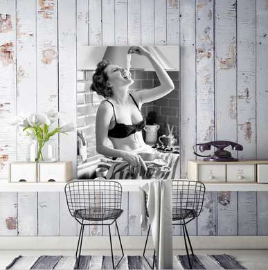 Poster - Model eats spaghetti, 60 x 90 см, Framed poster